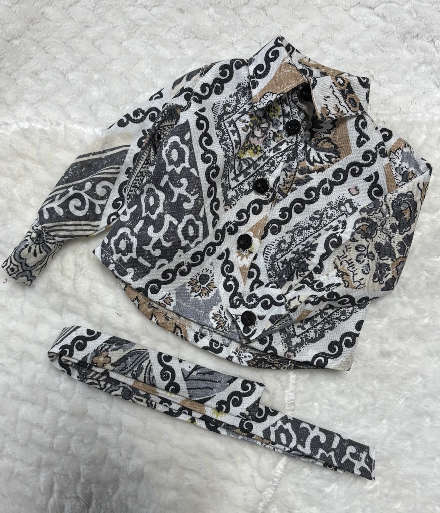 ※6月中再販予定あり※柄シャツ&リボンセット(ダイヤ)40cmドールサイズ