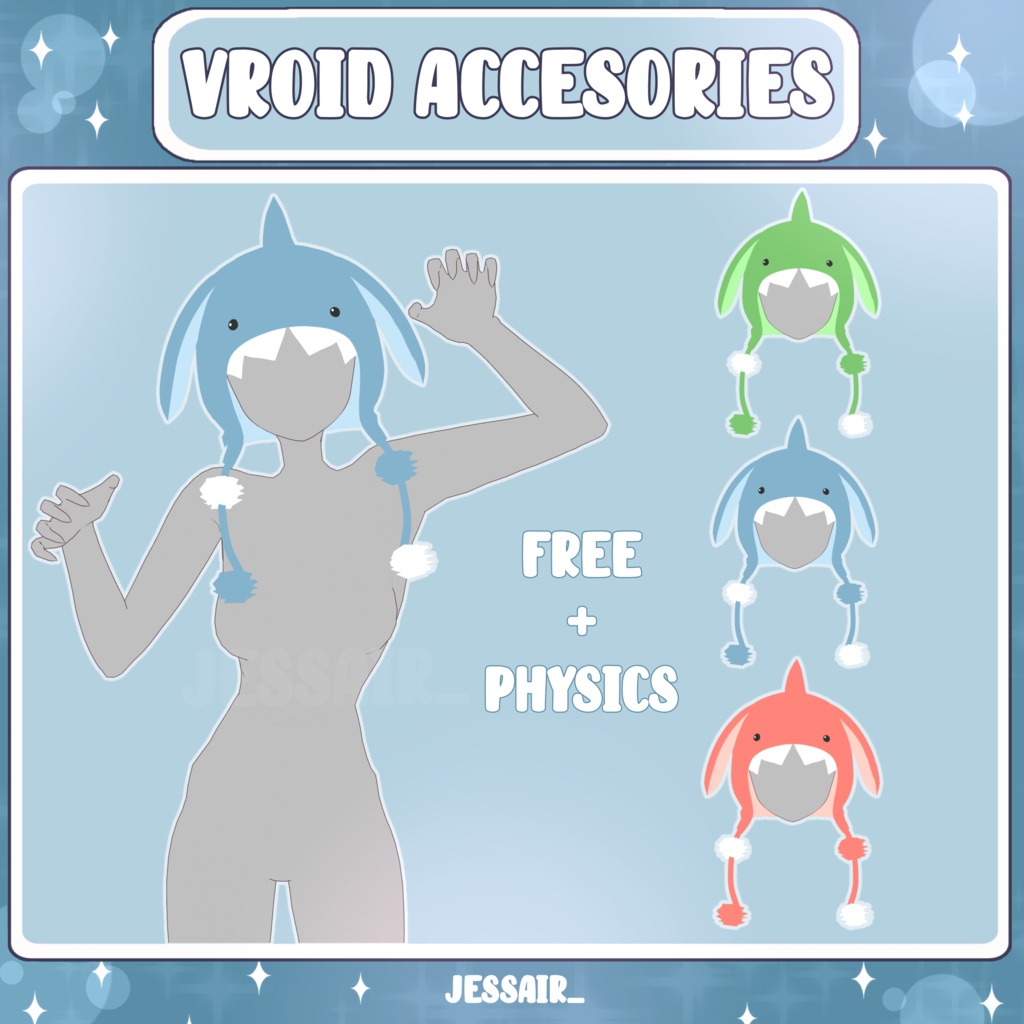 【VRoid アクセサリー】Cute Head Accessorie | Hat | Shark | With Physics